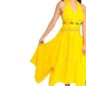 Elegant Yellow Floral Embroidered Dress